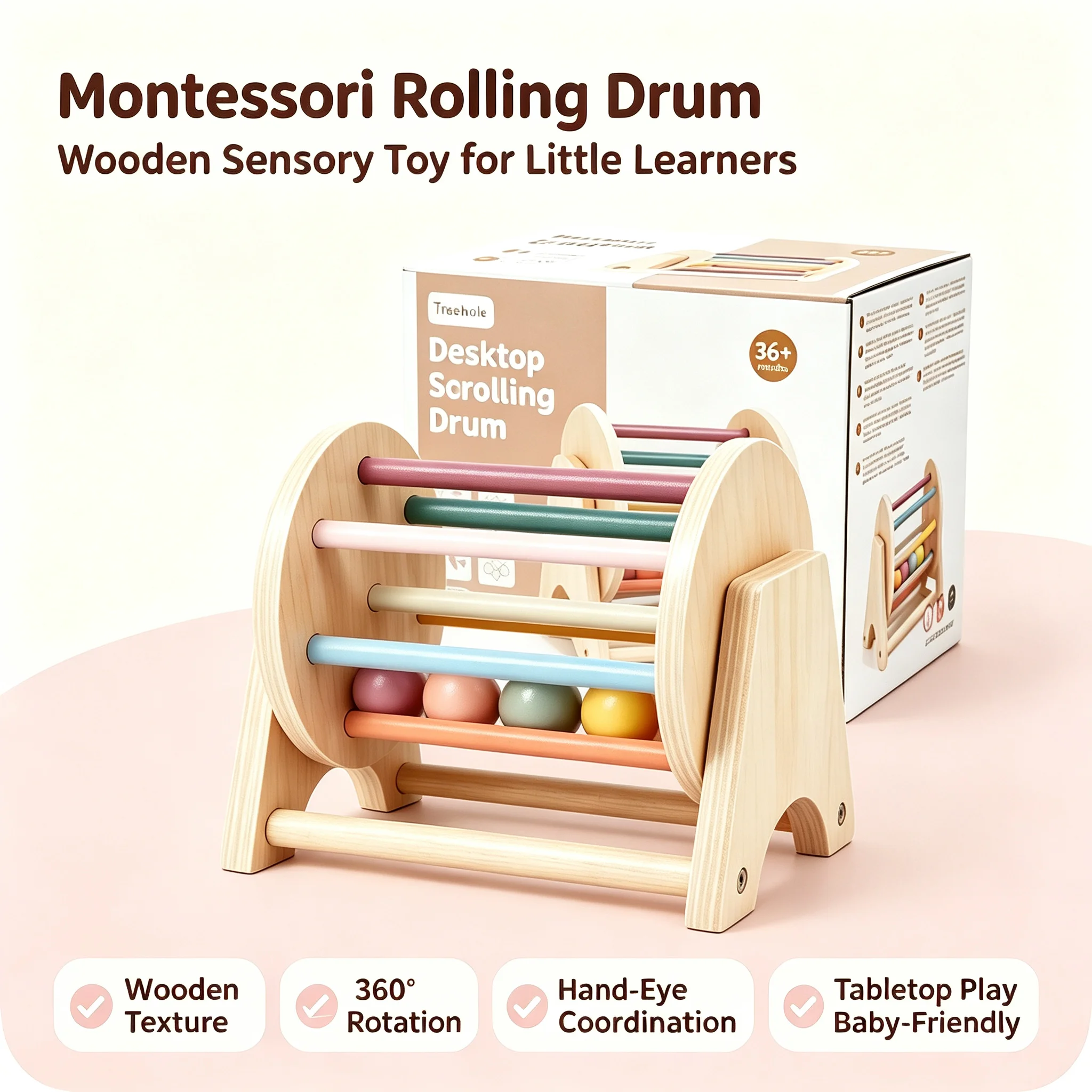 Juego de batería rodante de madera Montessori, juguetes educativos coloridos con bolas de rompecabezas para música y coordinación temprana, regalos ideales