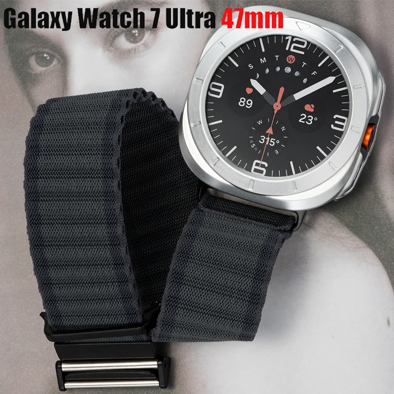 Strap e Case para Samsung Galaxy Watch, Ultra 7, 47mm, Vidro Temperado, Protetor De Tela, Capa De PC, Pulseira De Nylon