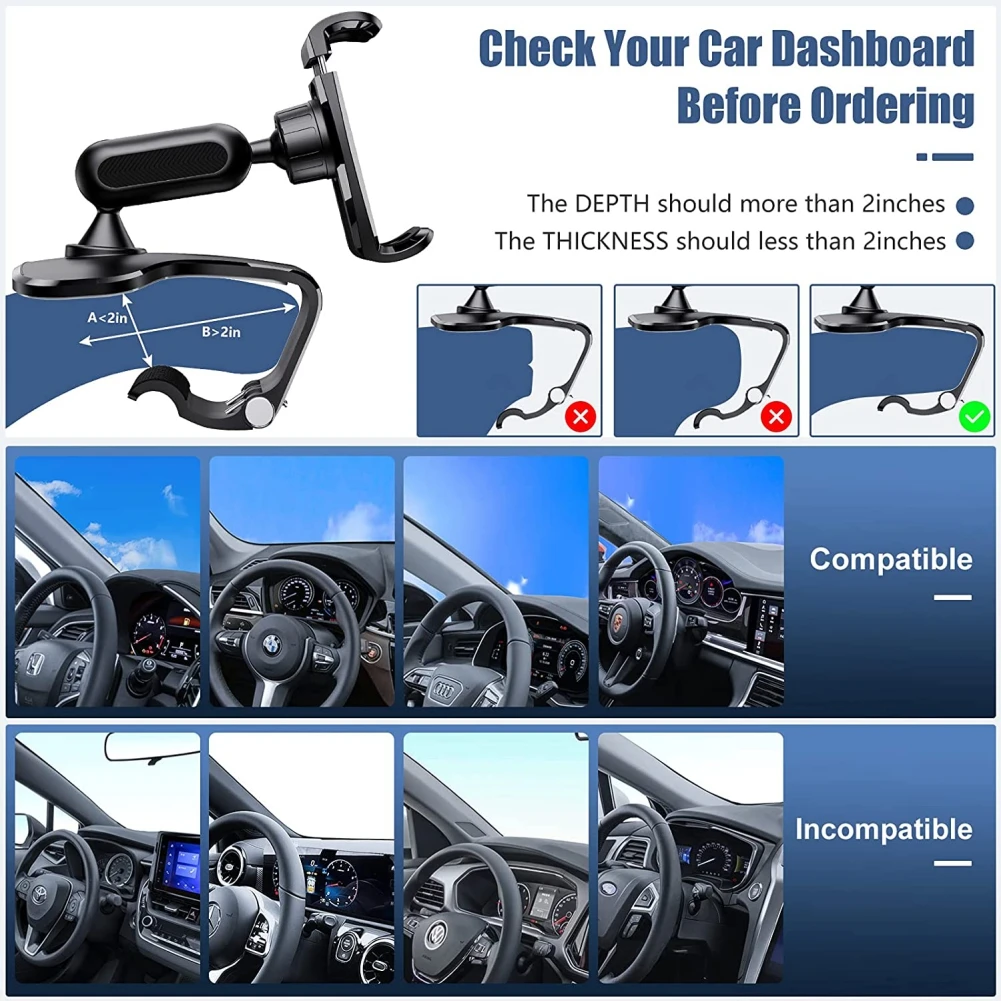 360° Rotation Car Phone Holder Mount for 4-7" Smartphones Clip Holder Car Dashboard Phones Mount Strength Clamp For IOS Android