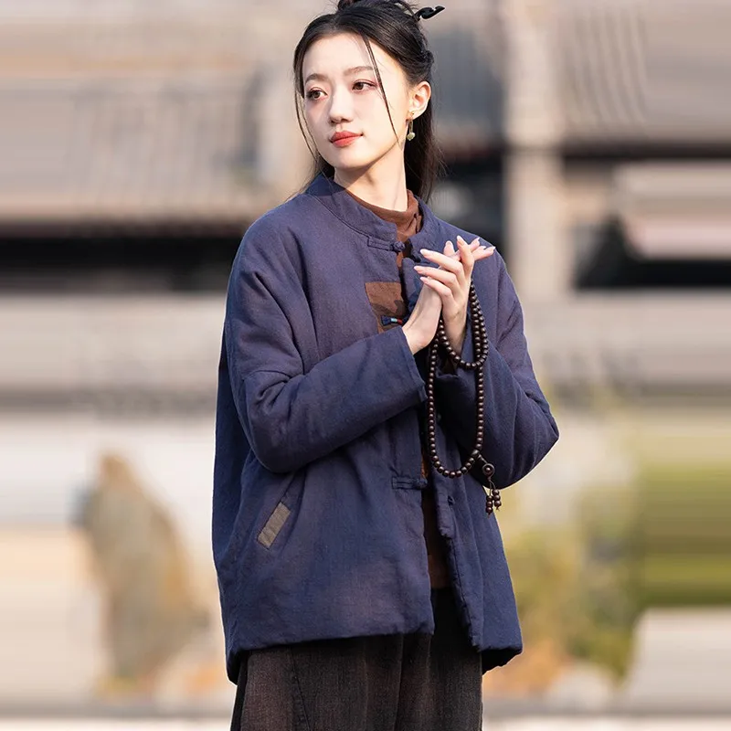 

Autumn Chinese Style Vintage Patch Designs Loose Female Thick Cotton Coats M132 Women Casual Padded Jackets New Arrival 2025