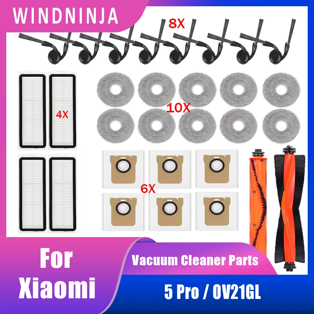 Hepa Filter Mop Cloth Side Brush Main Brush Dust Bag For Xiaomi Robot Vacuum 5 Pro OV21GL Replacement Parts Practical Accessory