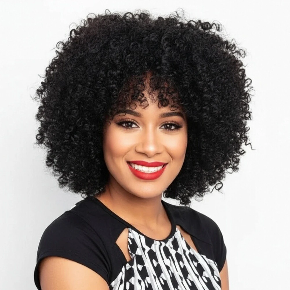 شعر مستعار نسائي أفرو قصير مجعد من MSIWIGS، شعر صناعي مقاوم للحرارة، أشقر بني وأحمر وأسود #1