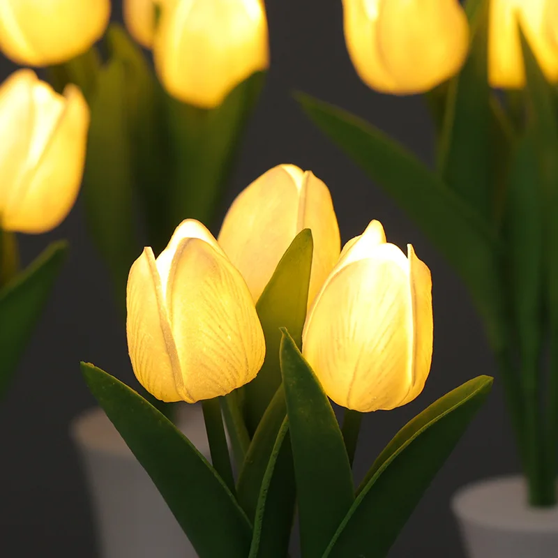 Lámpara LED de noche de tulipán, ramo de flores de simulación, lámpara de escritorio para dormitorio, lámpara de mesita de noche, decoración de ambiente