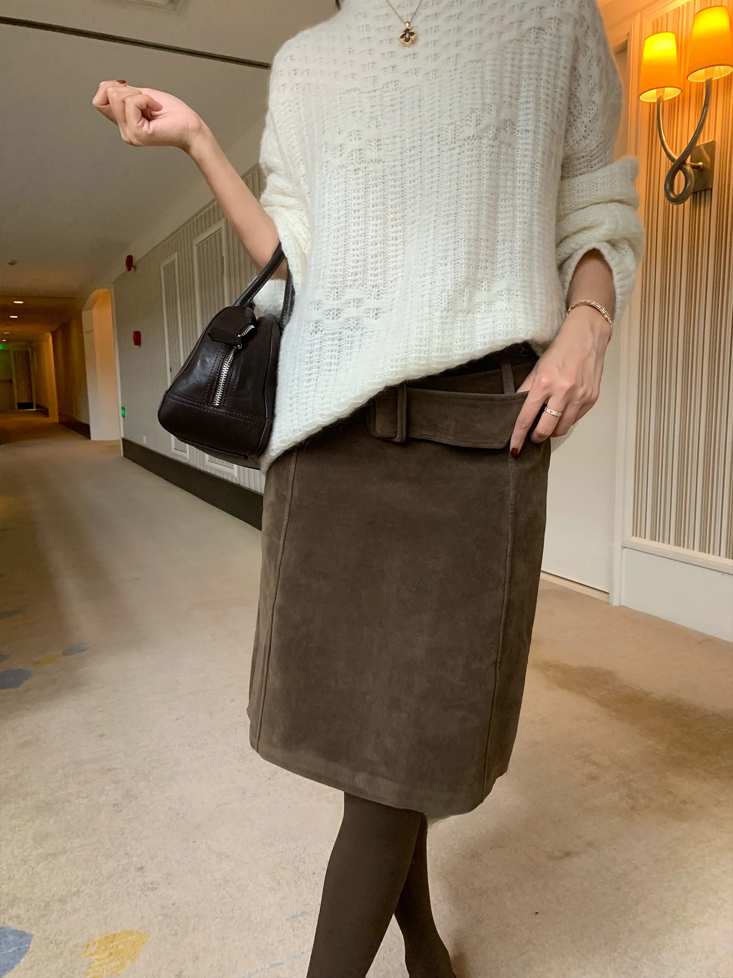 

Юбка миди из замши Tina Fairy, универсальное модное женское шерстяное пальто премиум-класса, осенний сезон, другие ткани, другие материалы