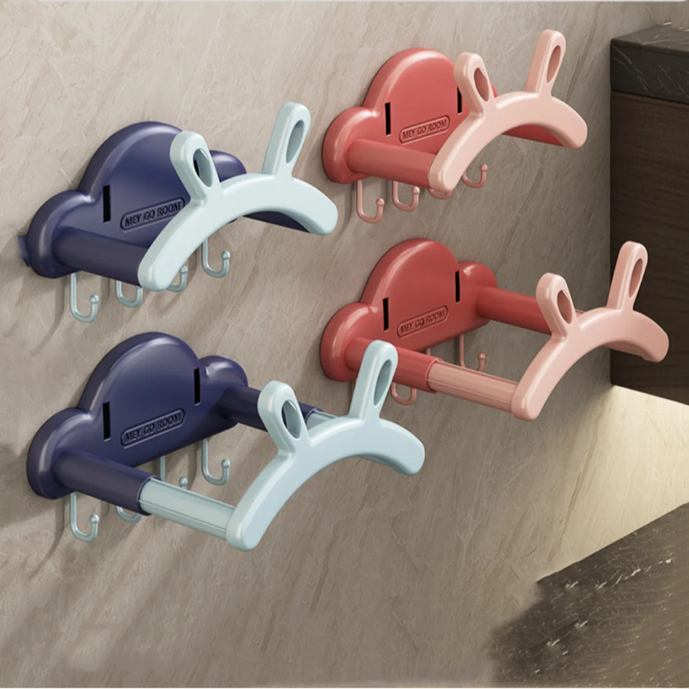 Rabbit Ear Shape Bathroom Bracket Stretchable Punch-free Washbasin Rack with Hook Strong Bearing Basin Storage Rack Bathroom