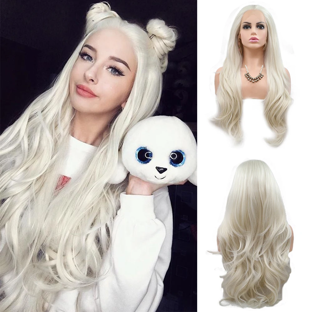 

Sylvia Platinum Blonde Lace Front Wigs Long Natural Wavy Wigs for Women Synthetic Lace Front Wig Heat Resistant Fiber Free Part