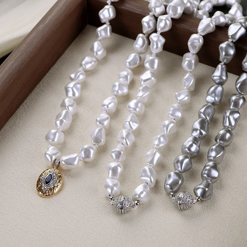 

CHKAWOCI Light luxury niche Sweet cool clavicle chain artificial Baroque pearl round pendant necklace wedding banquet jewelry