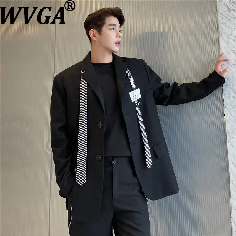 WVGA Spring New Men Tide Trendy Personality Tie Decoration Turn-Down Collar Blazer Niche Chic Casual Suit Jackets Ins Y2K W19514
