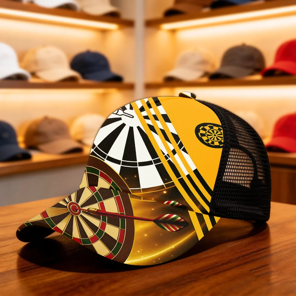 1pc Dartboard Game Night Classic Baseball Cap Mesh Cap Trendy Headgear Fitted Closure Non-Stretch Fabric