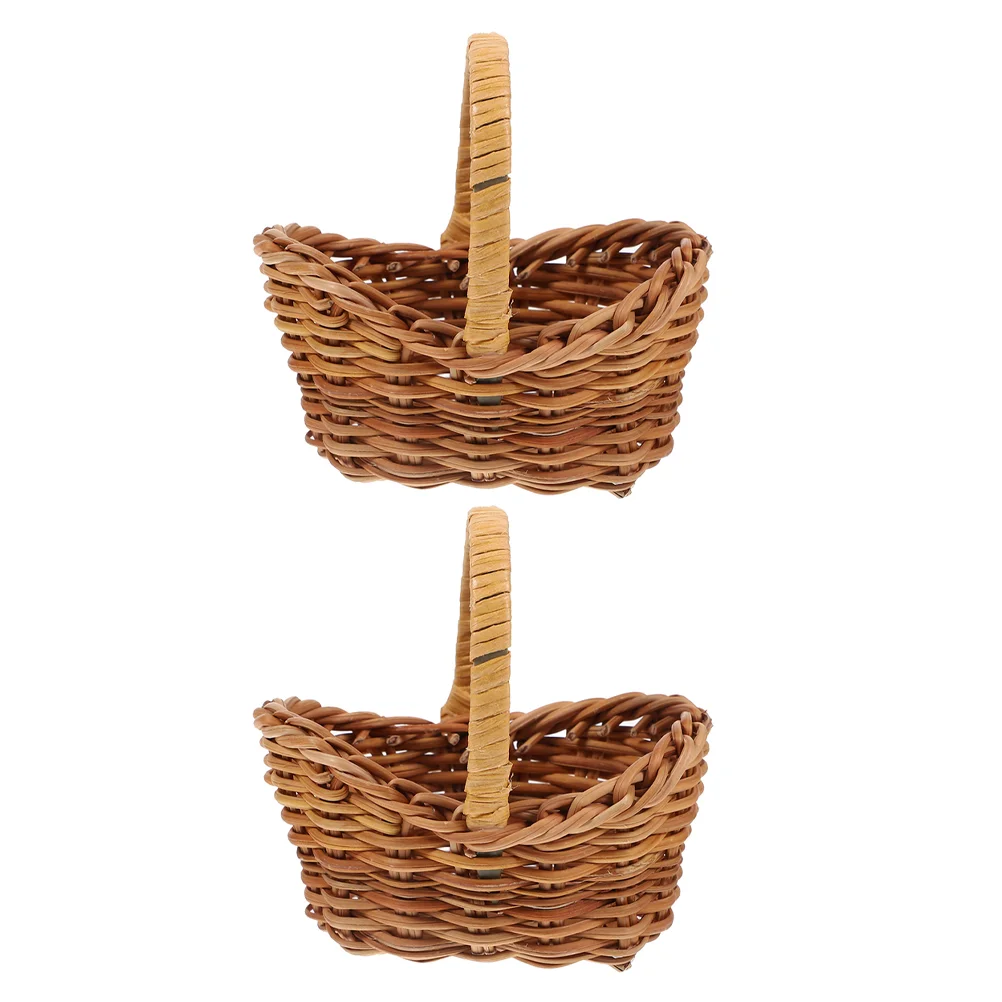 2 Pcs Rattan Flower Basket Mini Baskets for Favors Storage Bins Kids Toys Small Laundry Hamper Girl