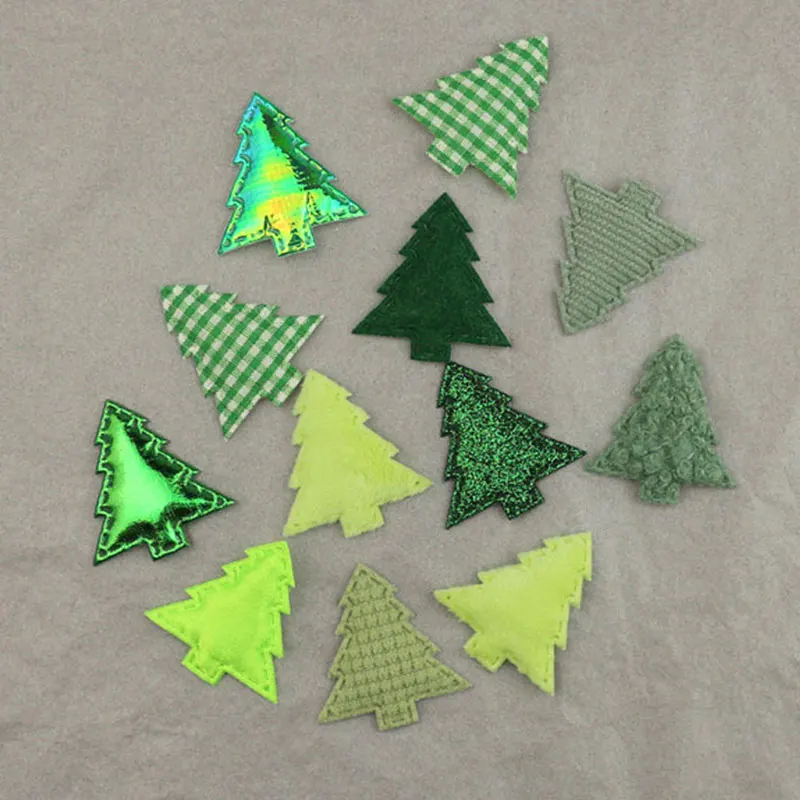80 Stück grüne Weihnachtsbaum-Applikationen, gepolstert, zum Selbermachen, für Haarspangen, zum Basteln, für Kleidung, als Nähzubehör, zum Aufnähen, für kreative Accessoires. – Detail 5