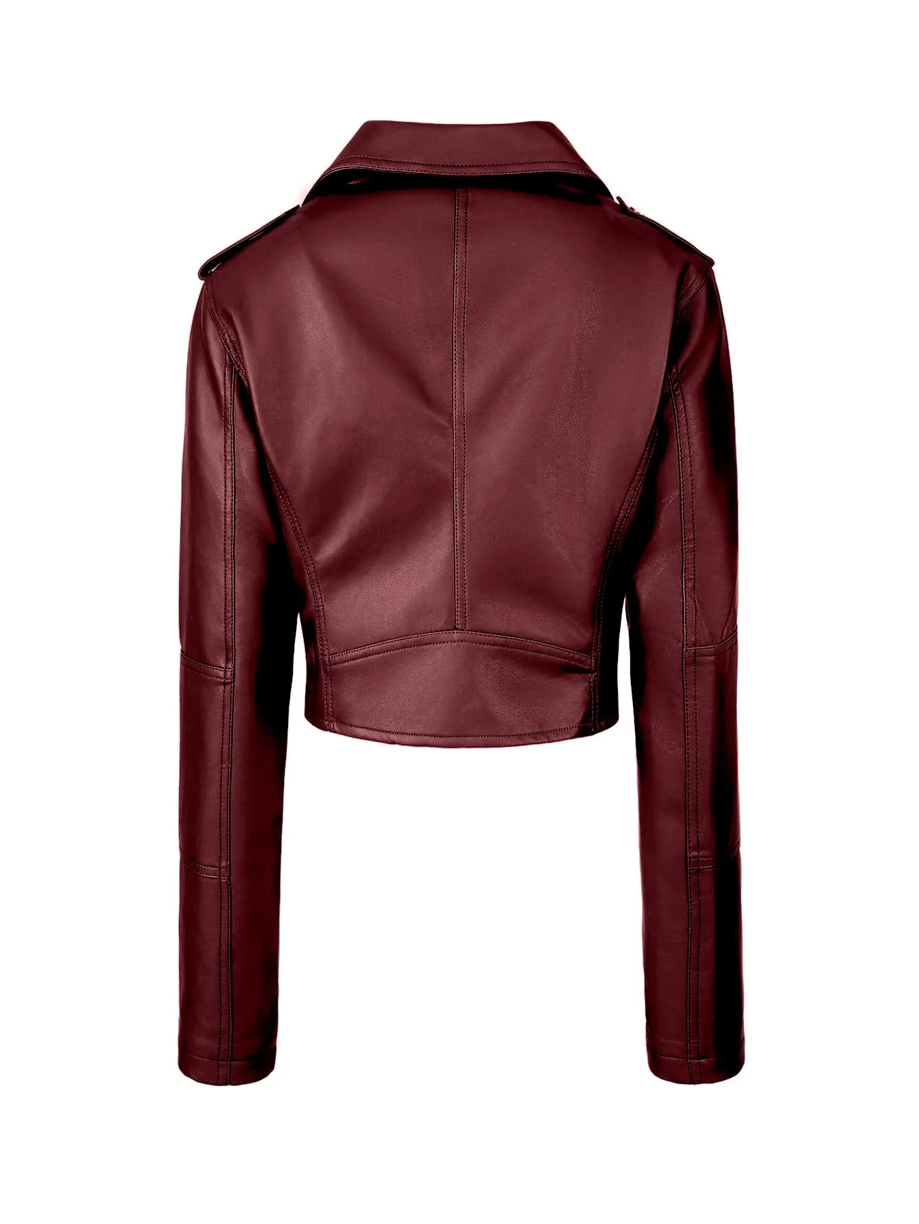 เสื้อแจ็คเก็ตหนัง PU สำหรับผู้หญิง ปรับสายได้ ดีไซน์ทรงนักขี่มอเตอร์ไซค์ พร้อมตะเข็บหลังแบบ Princess Seam และตกแต่งด้วยหมุดสีเงิน เหมาะสำหรับฤดูใบไม้ผลิ ฤดูใบไม้ร่วง และฤดูหนาว