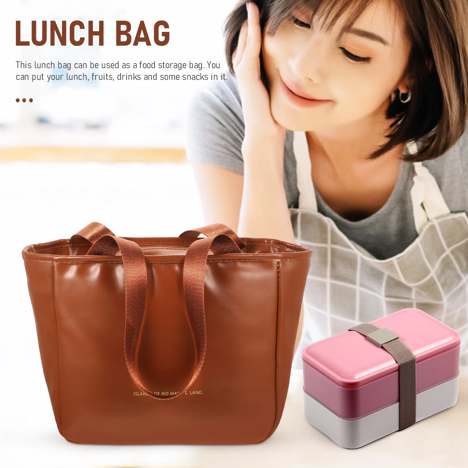 

Insulated Lunch Bag PU Material Large Tote Leakproof Containers Reusable Food Pouch Compact Storage Grocery Shopping