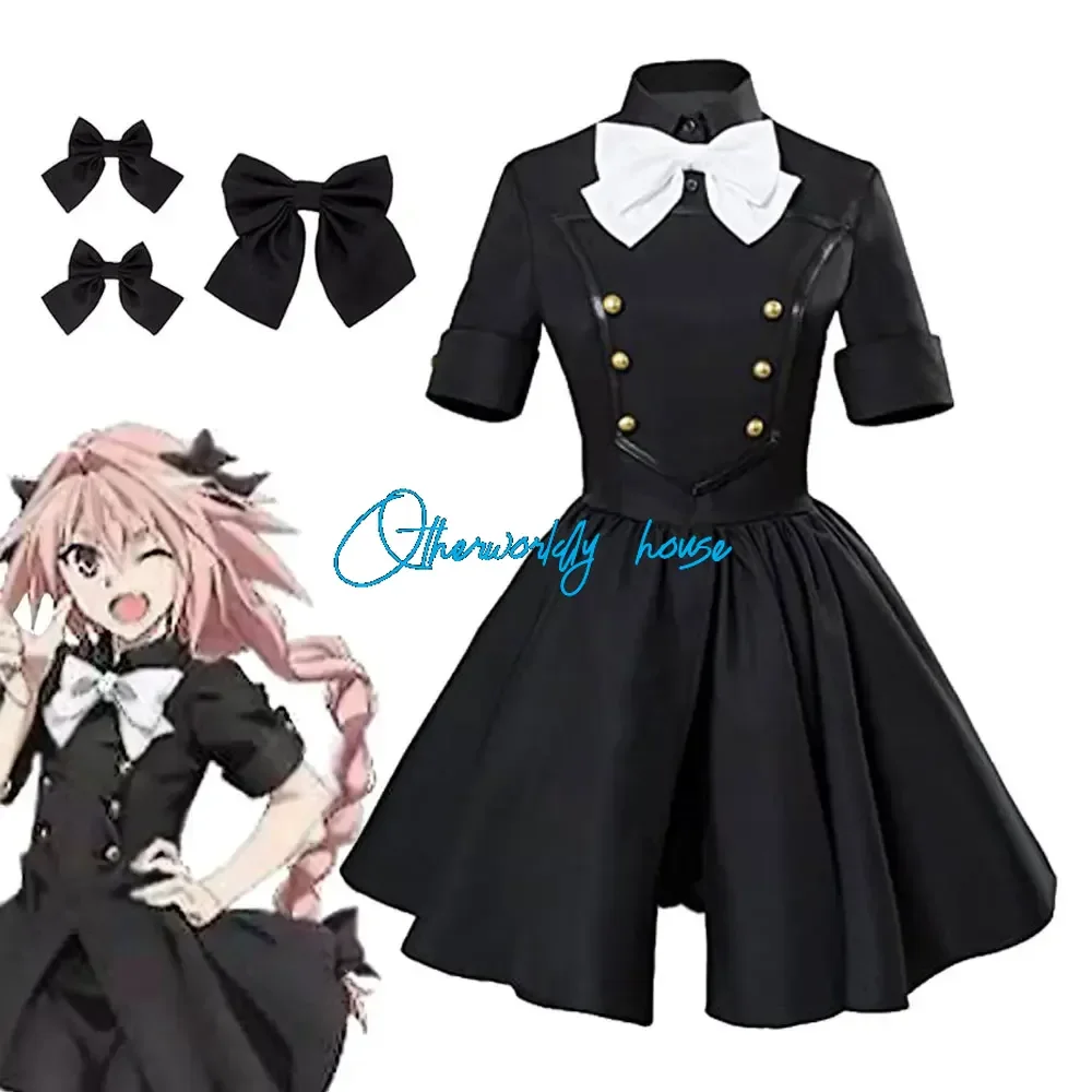 Fate/Apocrypha Astolfo Cosplay Costume Women Men Daily Halloween Role Play Lovely Cool Outfit Pink Wig Black Full Dress Suit