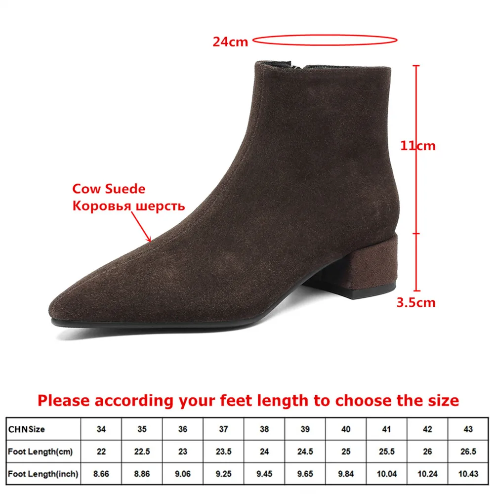 MILI-MIYA Women's Pointed-Toe Suede Ankle Boots Solid Color Comfortable Chunky Heel Extra Large Sizes 34-43 Handmade For Ladies