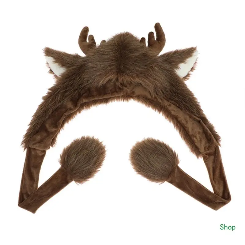 

Dropship Thick Warm Antler Hat for Winter Furry Deer Horned Hat for Party Outdoor Headwear Skiing Mountain Climbing Earflap Caps