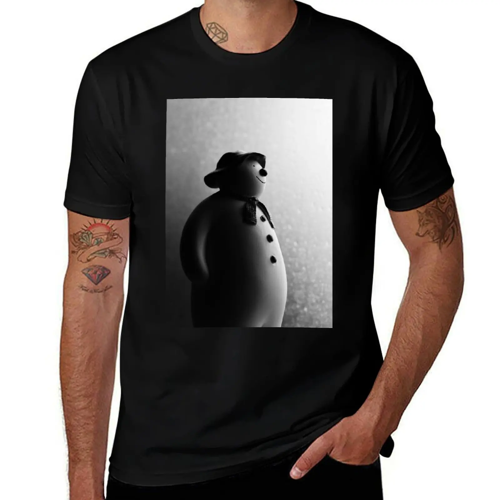 Black & White Christmas Photograph The Snowman Raymond Briggs T-Shirt Casual Lightweight Short Sleeve Top T-Shirt