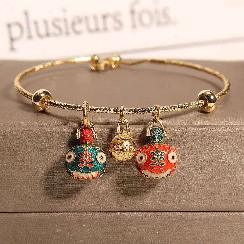 

Adjustable Cloisonne Chinese Style Gold Swallowing Beast Bracelet Female Attract Wealth Get Rich HandString for Girlfriend Gift