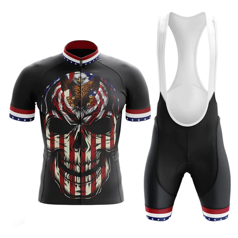 2022 Skull Pattern Cycling Jersey Men Summer MTB Race Cycling Clothing Short Sleeve Maillot Ciclismo Outdoor Riding Bike Uniform