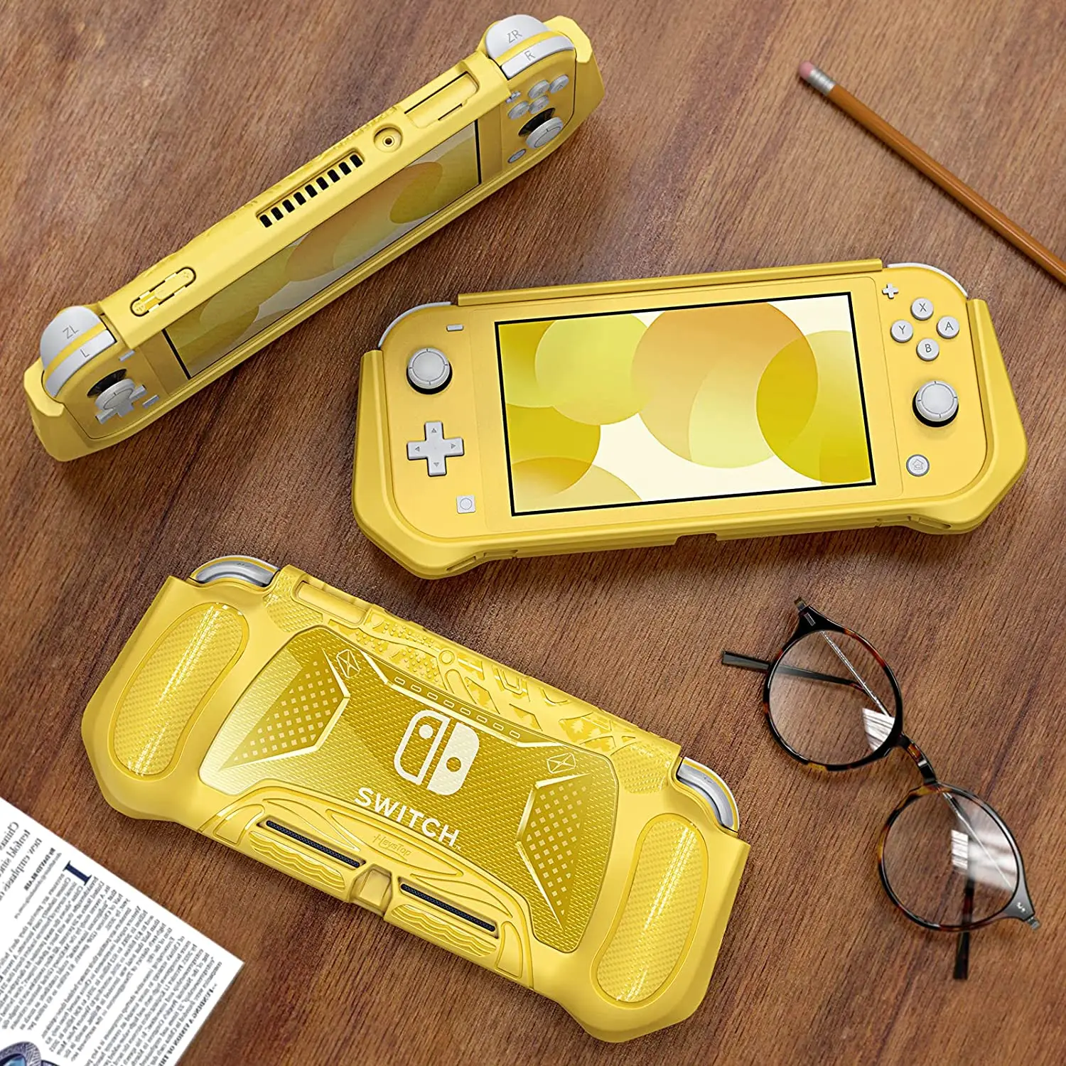 Capa protetora heystop para nintendo switch lite com armazenamento de cartão de jogo, protetor de tela de vidro temperado e 6 aperto de polegar
