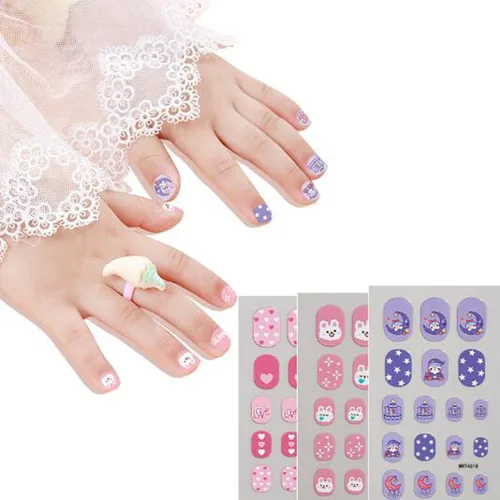 Pegatinas de uñas para niñas, envolturas de uñas bonitas de princesa pequeña, puntas para niños, decoraciones artísticas de uñas DIY, uñas postizas de animales de dibujos animados adhesivas