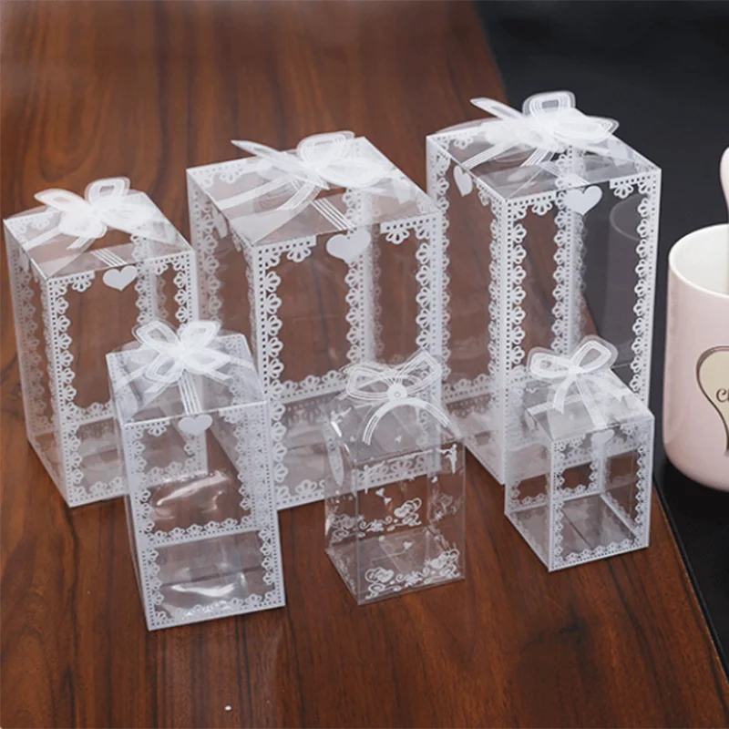10-20 قطعة صندوق لصالح عيد الحب الشفاف كعكة التعبئة والتغليف صندوق PVC عيد ميلاد الزفاف الشوكولاته الحلوى دراجي حفلة الحدث هدية صندوق
