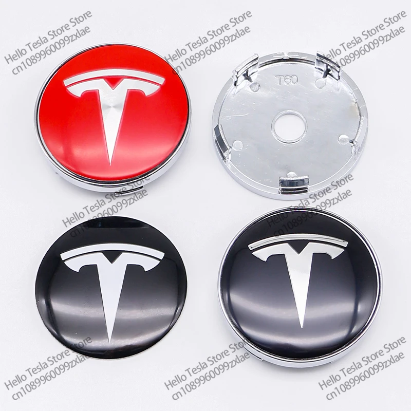 4Pcs 56+60mm Car Wheel Center Hub Cap Stickers Auto Rim Cover Emblem Badge For Tesla Model 3 Y S X Personalized Car Sticker