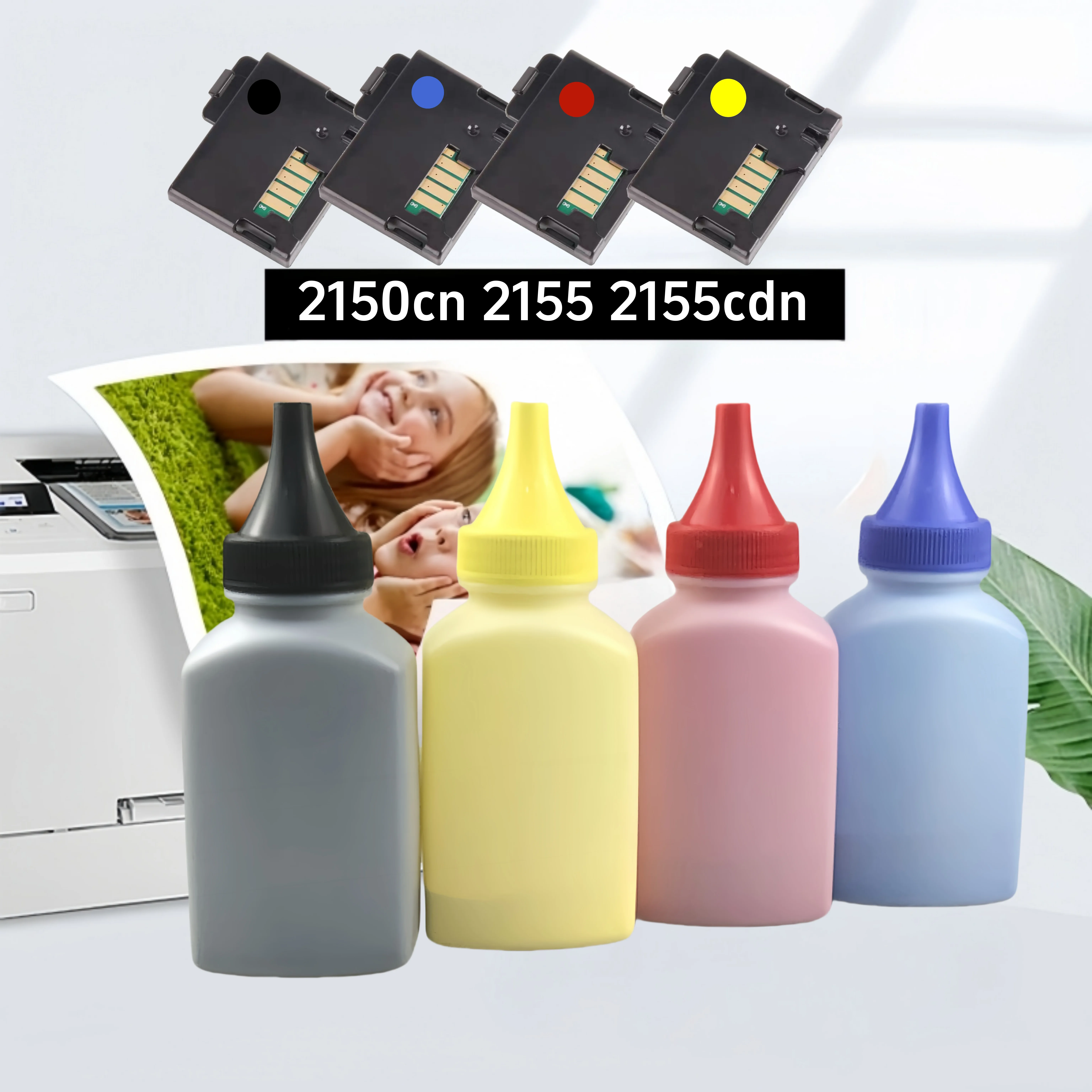 

Toner Refill Powder with Chip Compatible for Dell 2150 2150cdn 2150cn 2155 2155cdn 2155cn Color Toner Cartridge Laser Printer