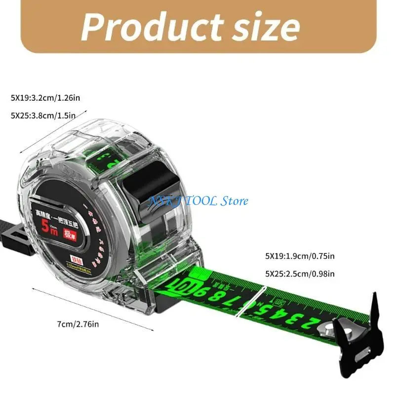 L8RC 5M Measuring Tape Locking Fluorescent Steel Tape Measure High Precisions