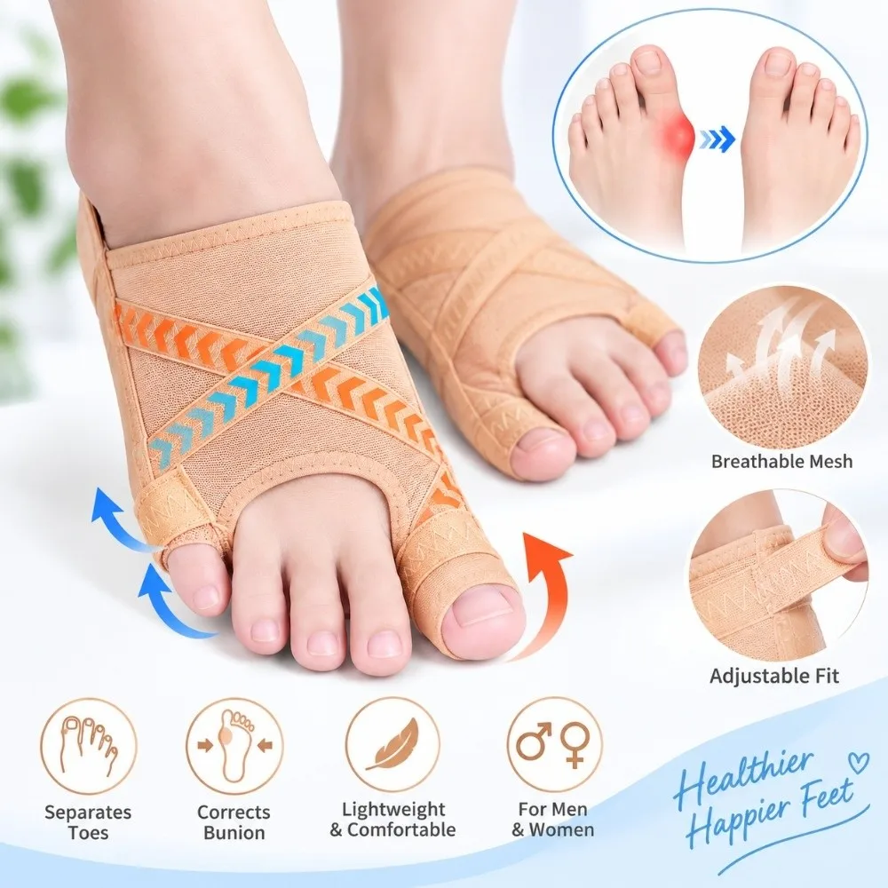 Breathable Toe Separators Progressive Correction Adjustable Strap Toe Protector Non-Slip 24/7 Wearable Split-Toe Socks Women Men
