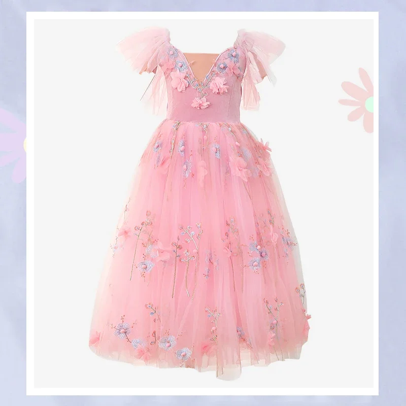 

Ballet skirt children swan dance performance outfit pink long fluffy tulle tutu skirt stage fairy dance costume