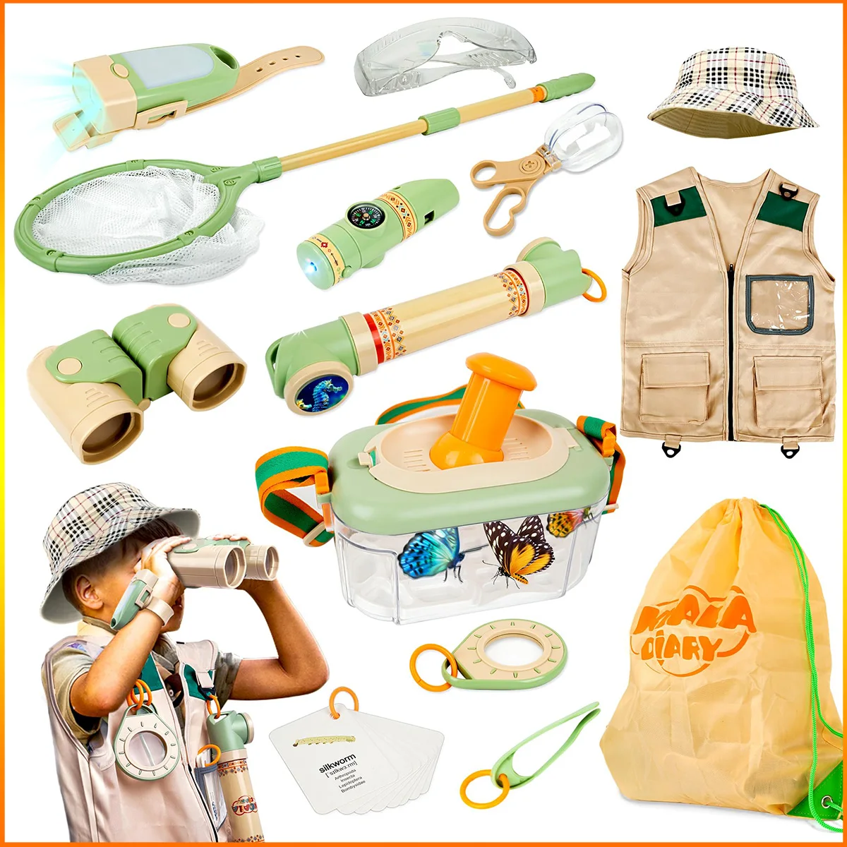 

Kids Explorer Kit 23 Pcs Outdoor Explorer Kit & Kids Bug Catching Kit Kit Outdoor Camping Adventure Toys for Kids 3+ Years Old