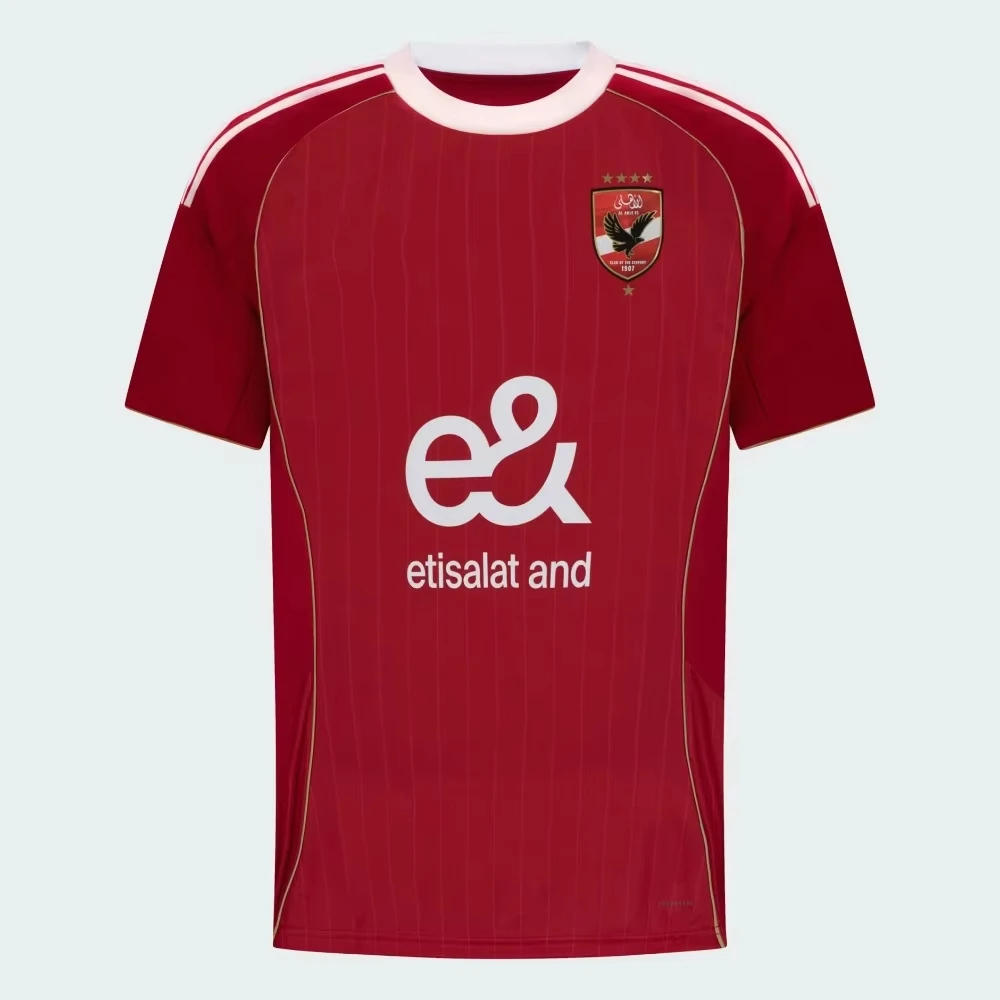 

2025-2026 летняя футболка Al Ahly Home из джерси с 3D принтом, повседневная спортивная быстросохнущая футболка для взрослых и детей с тем же