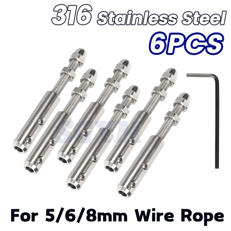 

6pcs Handscrew Clamp 316 Stainless Steel 3/16'' Wire Rope 5/6/8mm Threaded Stud Tension End Fitting Hexagon Screw for Stair Post