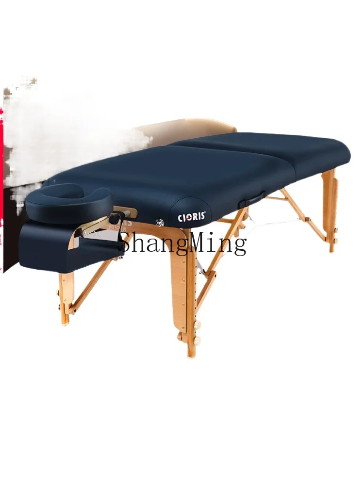 

HJ new modern simple and easy to operate mobile multi-functional folding solid wood beauty massage bed