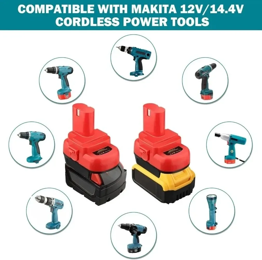 for Makita 14.4V tool Adapter for Dewalt 20V for Milwaukee 18V Li-ion Battery Convert to for Makita 12V 14.4V NI-MH Power Drill