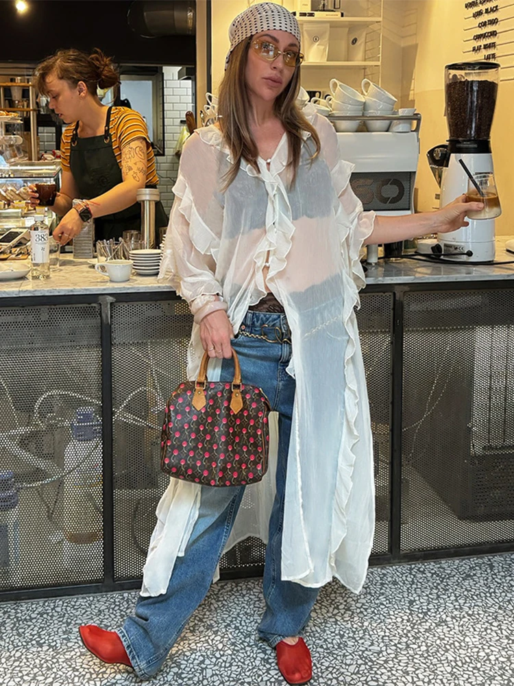 

Trendix Women's Boho Sheer Cover Up Summer Sexy See Through Maxi Cardigan Dresses Holiday Loose Beach Party Club Chiffon Dress