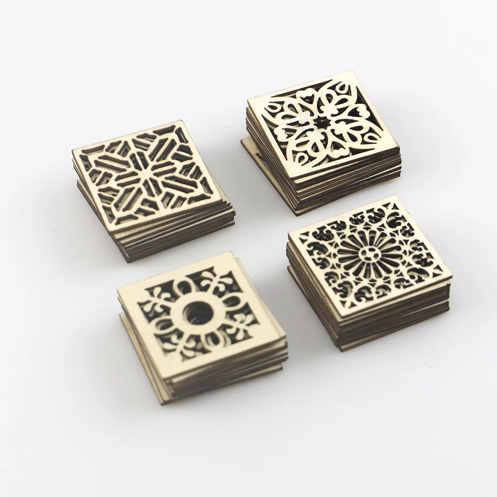 Pack of 60 Chinese Style Classic Frame Wood Pattern Hollow Design Scrapbooking Craft Modeling Manual Wooden Ornament