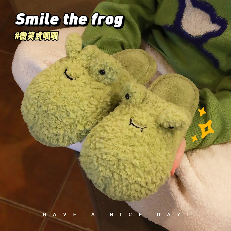 Slippers for Women Cute Frog Winter New Slippers Indoor House Shoes Warm Plush Slipper Couples Home Platform Footwear Wholesale
