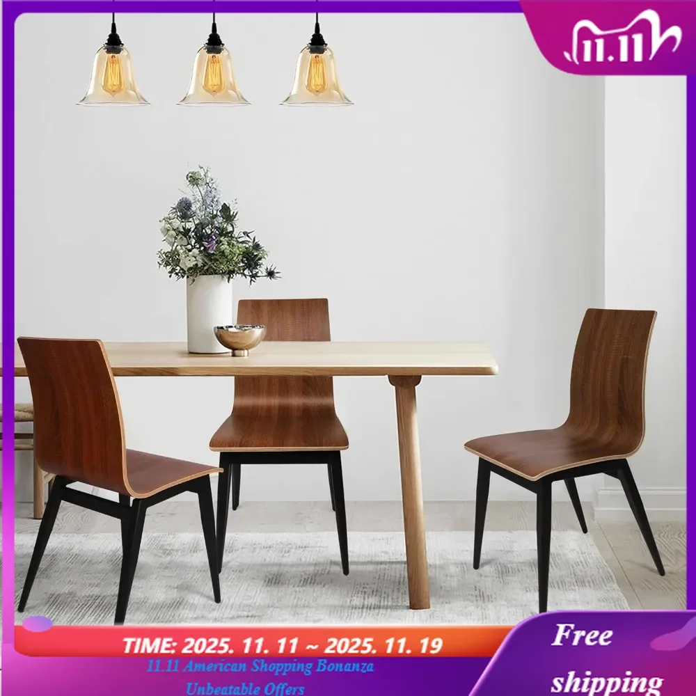 

Modern Industrial Style Set of 4 Bentwood Dining Room Chairs Wood Kitchen Furniture with Black Metal Legs for Living Room