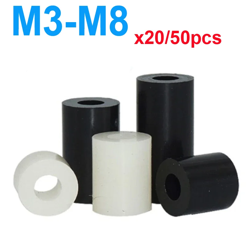 

20/ 50pcs M3 M4 M5 M6 M8 White/ Black ABS Non-Threaded Spacer Round Hollow Standoff Washer PCB Board Spacer length 2 to 25mm