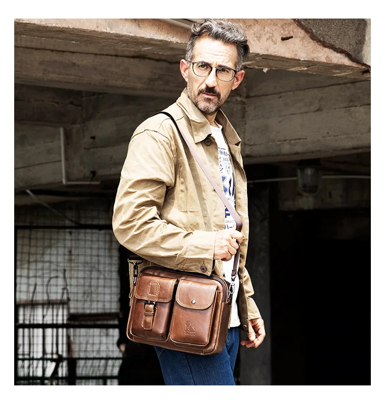 

Cowhide men's shoulder bag retro head layer cowhide leisure men's cross sectional handbag square crossbody