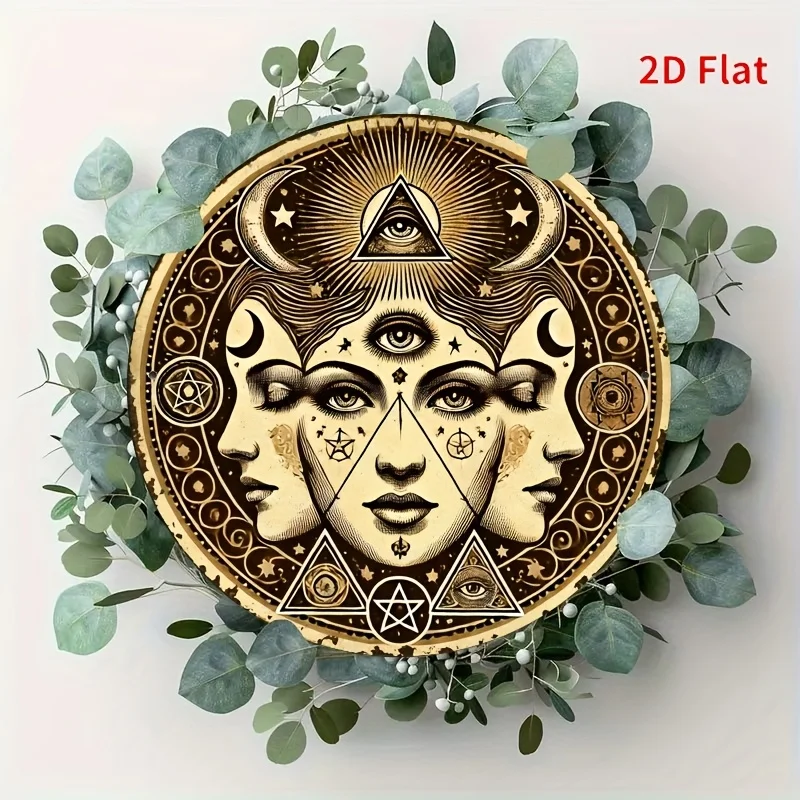 HD Tin Sign Triple Moon Goddess All Seeing Eye Round Vintage Metal Wall Art Retro Occult Decor