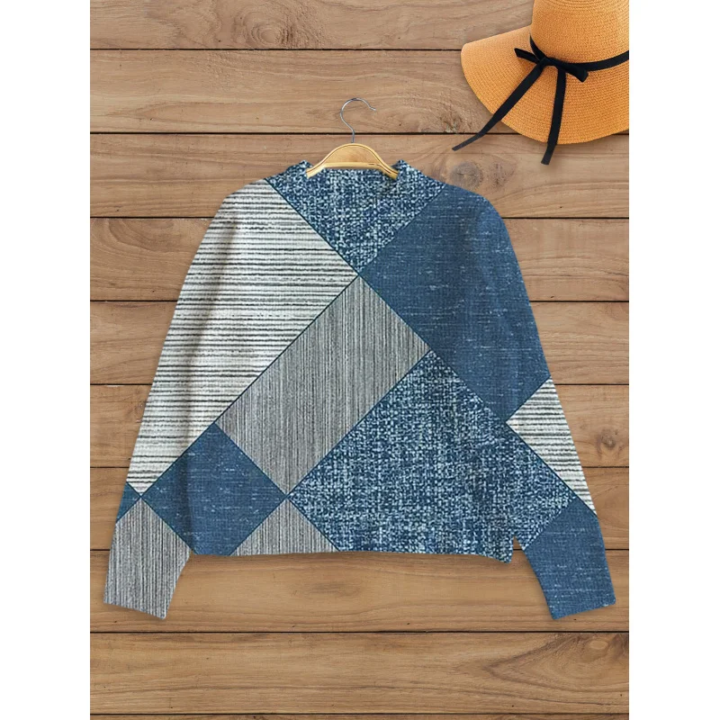 

Vintage Geometric Digital Print Women’s Sweater Knit Pullover Thick Loose Crew Neck Long Sleeve Autumn Winter Casual Outdoor