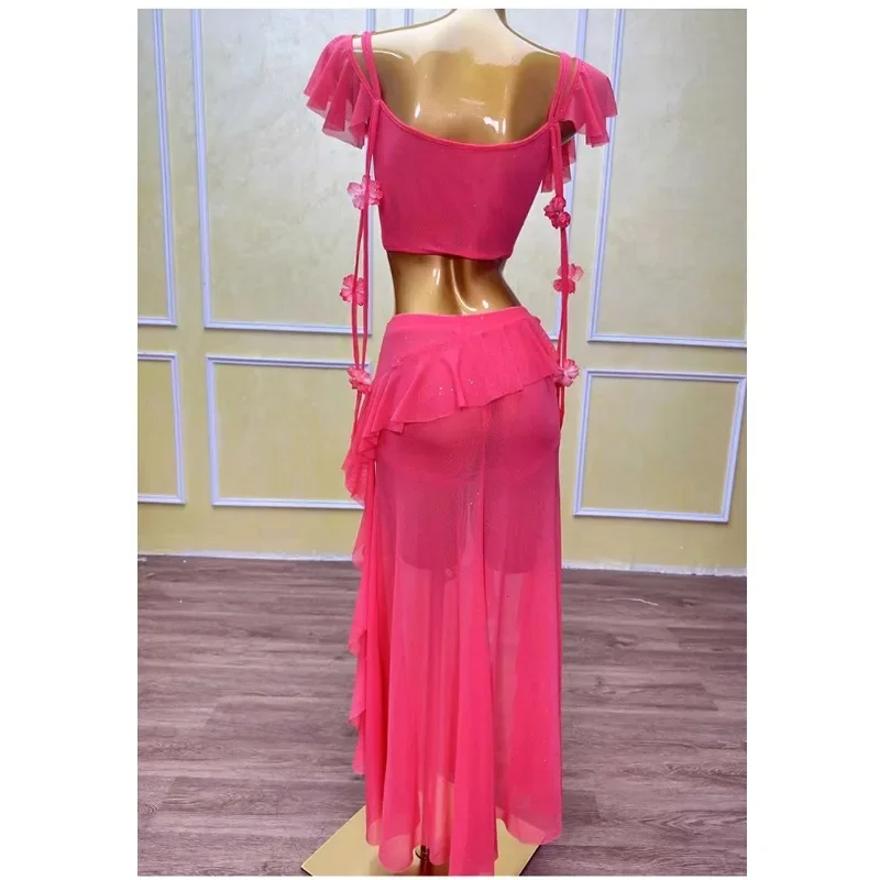 Trajes de danza del vientre Oriental personalizados, Top de cintura Sexy, falda larga envolvente de cadera, ropa de práctica, vestido de actuación de danza moderna