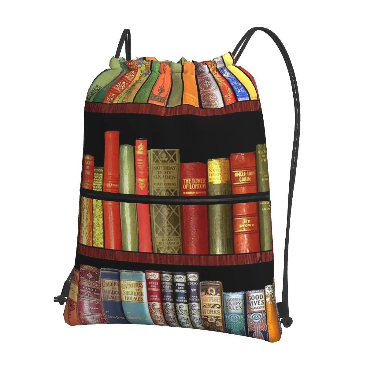 

Bookworm Antique Book Library, Vintage Book Shelf Portable Backpacks Drawstring Bag Book Bags For Travel Sport Man Woman