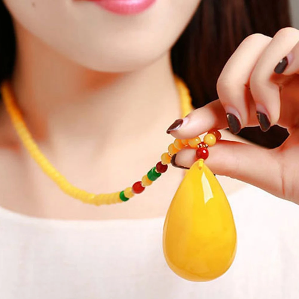 

AYJEWELRY Vintage Yellow Mellite Honeystone Beeswax Amber Gemstone Large WateDrop Long Necklace Jewelry FOR Women Wholesale