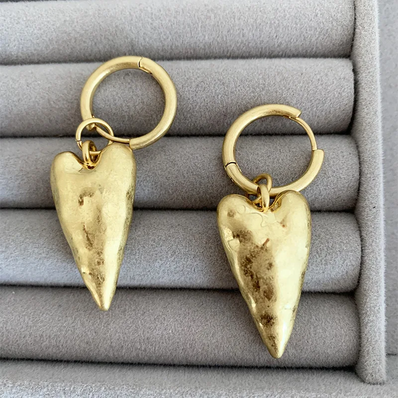 Vintage Heart Brass Gold Plated Silver Women Ladies Pendant Dangle Drop Hoop Earring Choker Charm Chain Necklace Fashion Jewelry