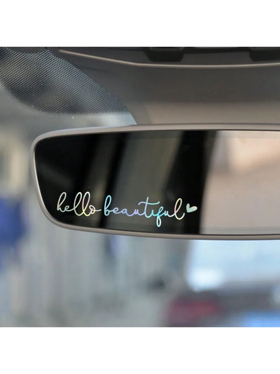 Hello Beautiful Rearview Mirror Decal Car Sticker Vanity Mirror Decor Gift For Women
