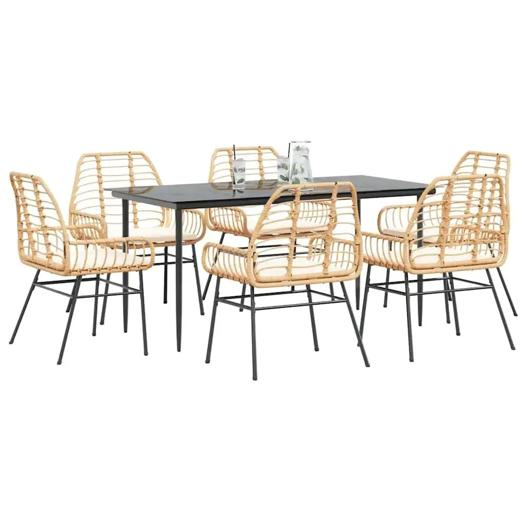 

Garden Dining Set Brown Poly Rattan 7 Piece Outdoor Furniture with Removable Cushions